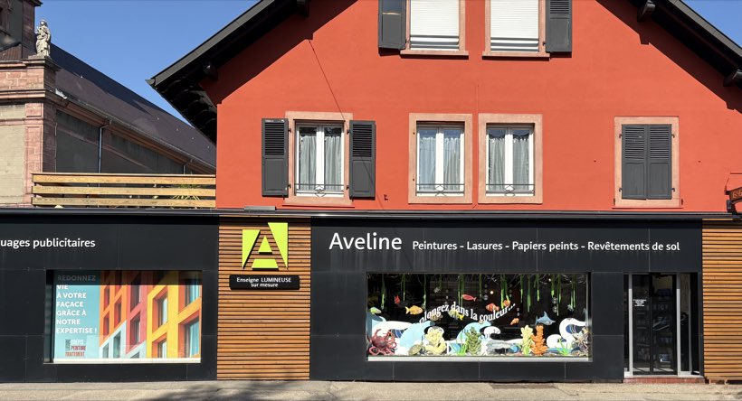 La façade du magasin, Enseigne et vitrines maison