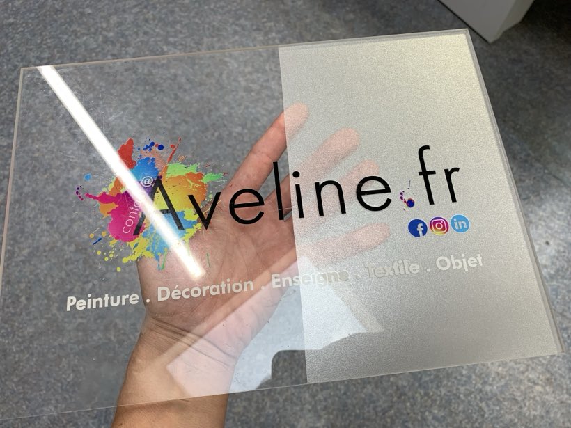 Plaque Aveline.fr, Impression sur plexi transparent